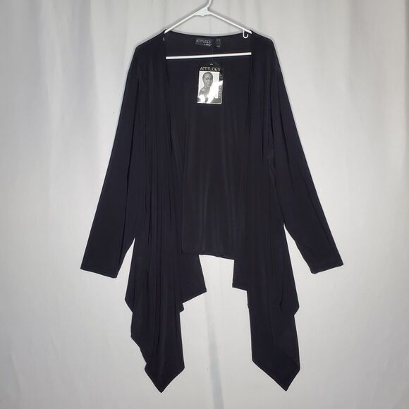 Attitudes By Renee Asymmetric Cardigan Women 3X Black Stretch Knit Open Front - Picture 1 of 6